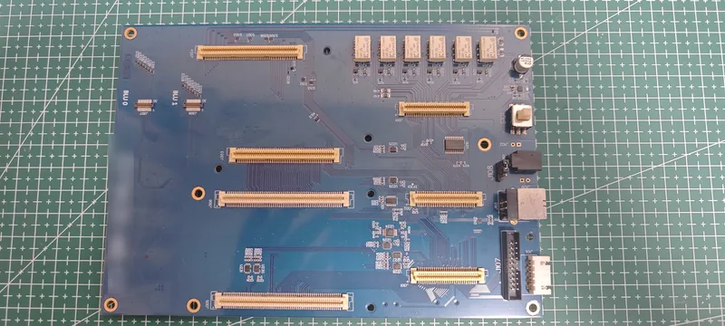 Detailed view of a blue LED display driver board designed by SYANKOR