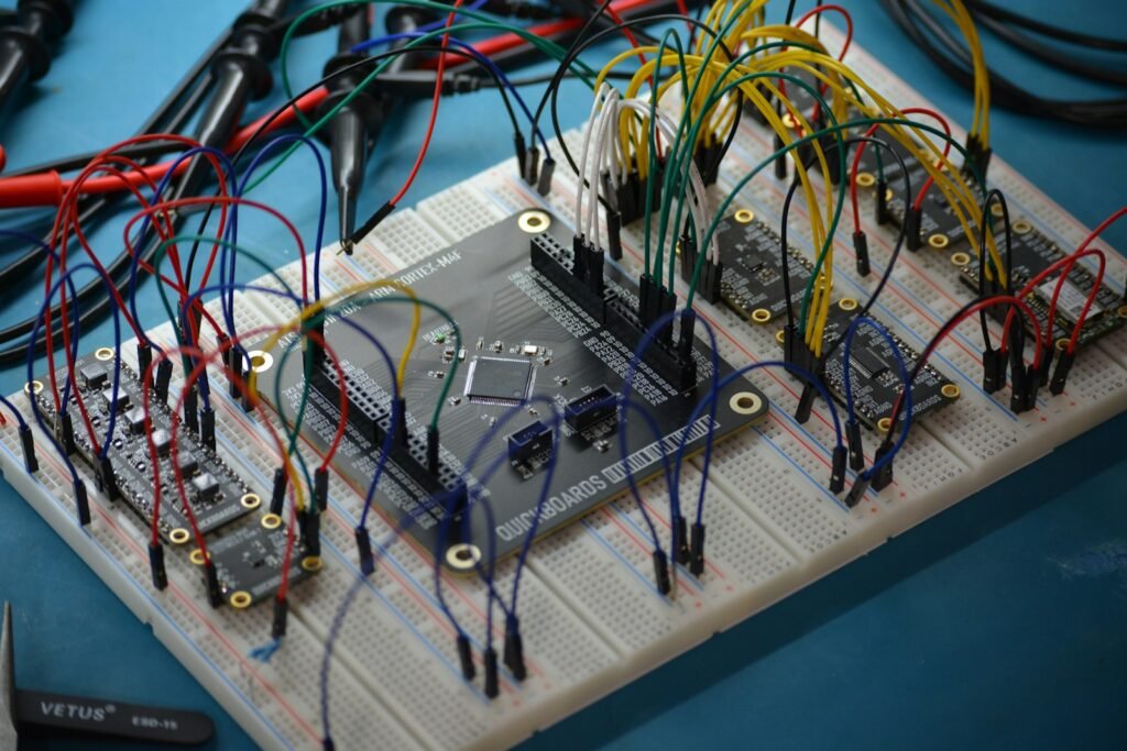 Microcontroller prototype on a breadboard